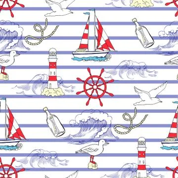 Nautical seamless pattern Stock Illustration
