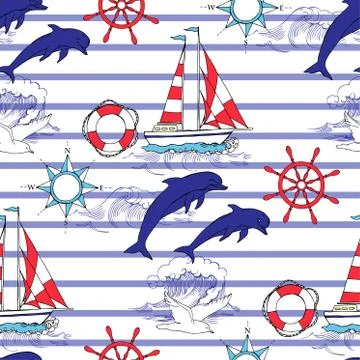 Nautical seamless pattern Stock Illustration