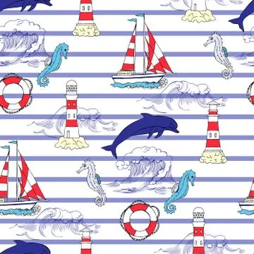 Nautical seamless pattern Stock Illustration