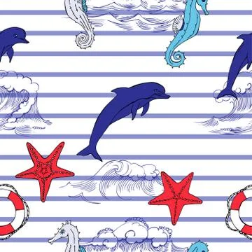 Nautical seamless pattern Stock Illustration