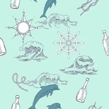 Nautical seamless pattern Stock Illustration