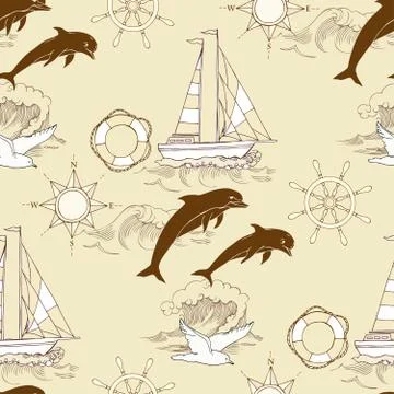 Nautical seamless pattern Stock Illustration