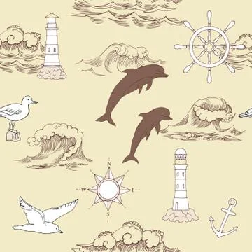Nautical seamless pattern Stock Illustration