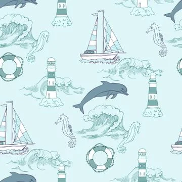 Nautical seamless pattern Stock Illustration