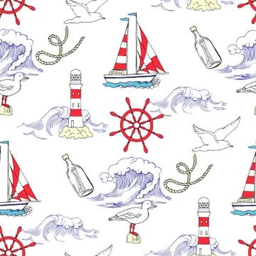 Nautical seamless pattern Stock Illustration