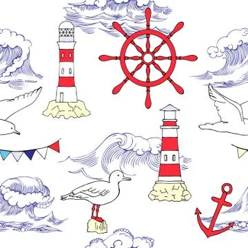 Nautical seamless pattern Stock Illustration
