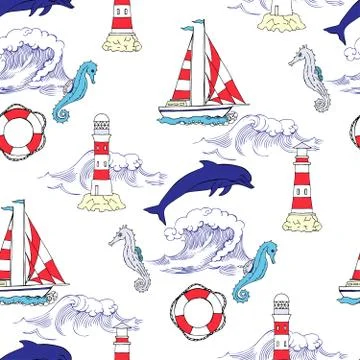 Nautical seamless pattern Stock Illustration