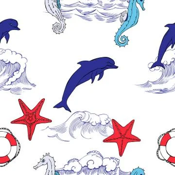 Nautical seamless pattern Stock Illustration