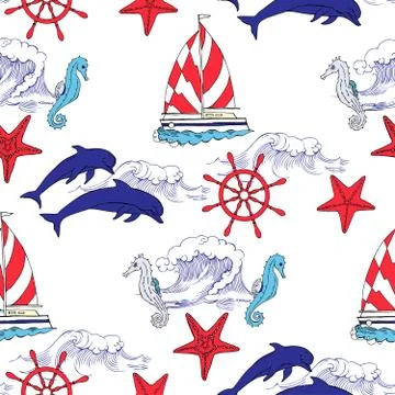 Nautical seamless pattern Stock Illustration