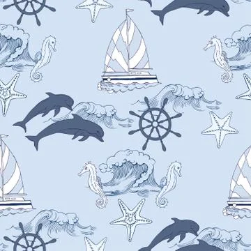 Nautical seamless pattern Stock Illustration