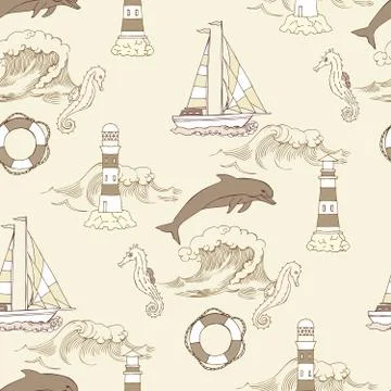 Nautical seamless pattern Stock Illustration