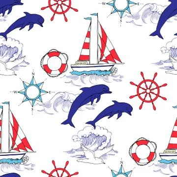 Nautical seamless pattern Stock Illustration