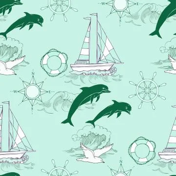 Nautical seamless pattern Stock Illustration