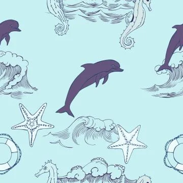 Nautical seamless pattern Stock Illustration