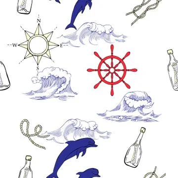 Nautical seamless pattern Stock Illustration