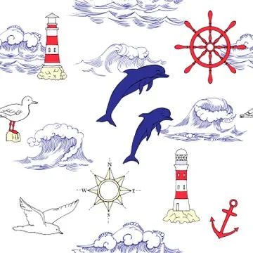 Nautical seamless pattern Stock Illustration