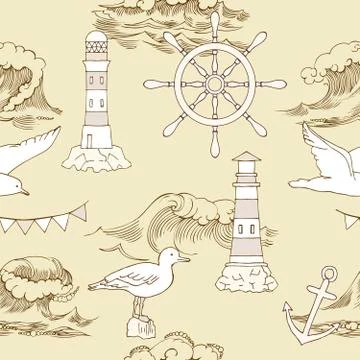 Nautical seamless pattern Stock Illustration