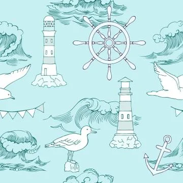 Nautical seamless pattern Stock Illustration