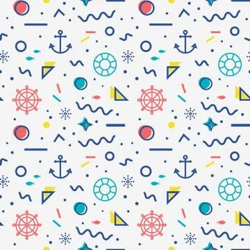 Nautical seamless pattern in memphis style. Stock Illustration