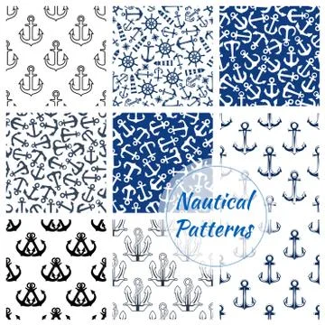Nautical seamless pattern of navy anchor, helm Stock Illustration