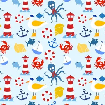 Nautical seamless pattern Stock Photos
