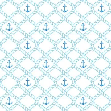 Nautical seamless pattern with rope and anchors. Vector. Stock Illustration