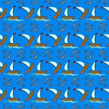 Nautical Seamless Pattern with Sailboats Stockillustratie