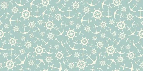 Nautical seamless pattern with ship wheels and anchors Stock Illustration