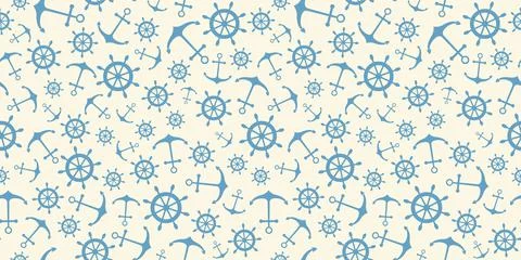 Nautical seamless pattern with ship wheels and anchors Stock Illustration