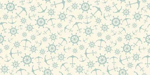Nautical seamless pattern with ship wheels and anchors Stock Illustration