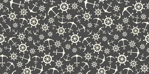 Nautical seamless pattern with ship wheels and anchors Illustrazione stock
