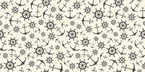 Nautical seamless pattern with ship wheels and anchors Stock Illustration