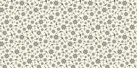 Nautical seamless pattern with ship wheels and anchors Stock Illustration