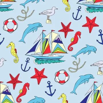 Nautical seamless pattern with ships Stock Illustration