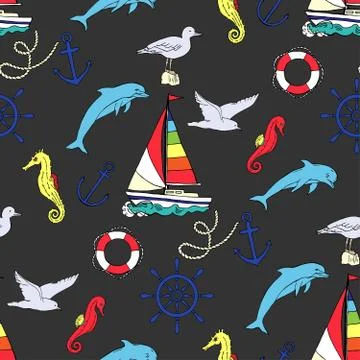 Nautical seamless pattern with ships Stock Illustration