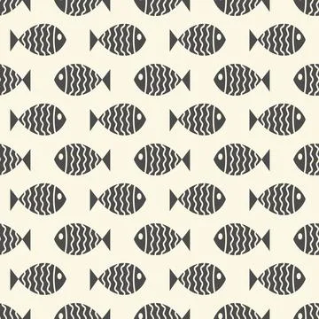 Nautical seamless pattern with swimming cartoon fish Stock Illustration