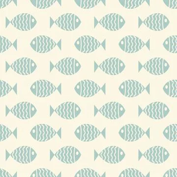 Nautical seamless pattern with swimming cartoon fish Stock Illustration