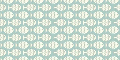 Nautical seamless pattern with swimming cartoon fish Stockillustratie