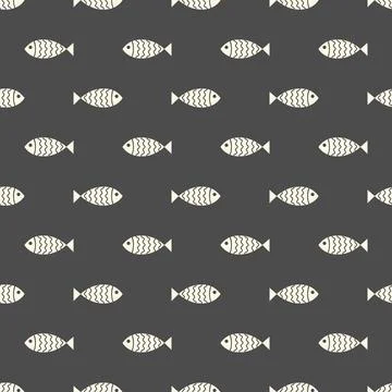 Nautical seamless pattern with swimming cartoon fish Illustrazione stock