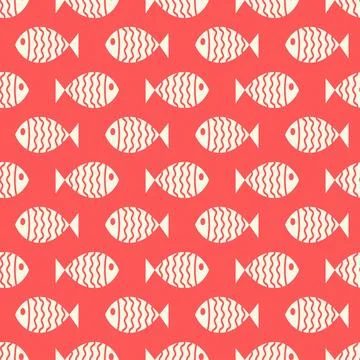 Nautical seamless pattern with swimming cartoon fish Stock Illustration