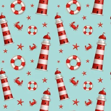 Nautical seamless pattern. Vector illustration. Stock Illustration