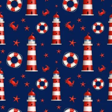 Nautical seamless pattern. Vector illustration. Stock Illustration