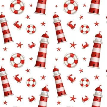 Nautical seamless pattern. Vector illustration. Illustrazione stock