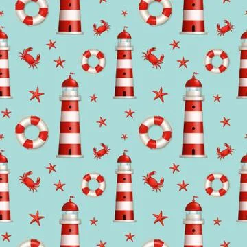 Nautical seamless pattern. Vector illustration. Illustrazione stock