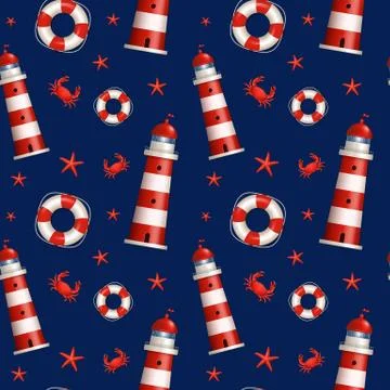 Nautical seamless pattern. Vector illustration. Stock Illustration