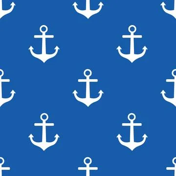 Nautical seamless pattern with white anchor silhouette in polka dot order o.. Illustrazione stock