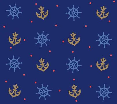 Nautical seamless patterns. Sea background. Nautical emblem. Stock Illustration