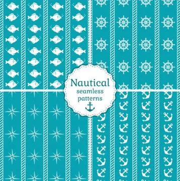 Nautical seamless patterns. Vector collection. Stock Illustration