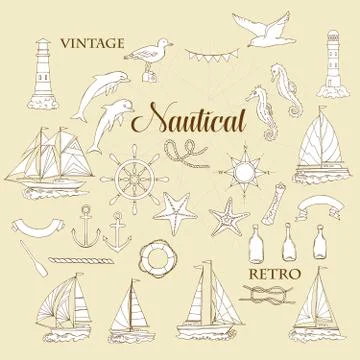 Nautical set with ships Stock Illustration