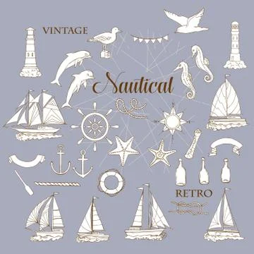 Nautical set with ships Stock Illustration